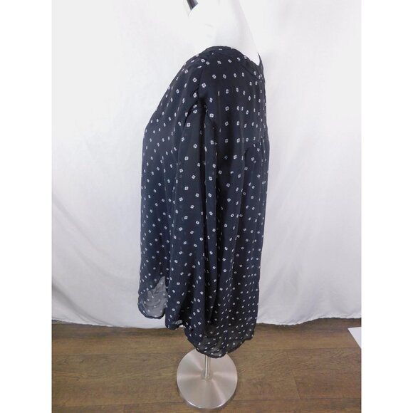 Jones NY XL Black Polka Dot Sheer V Neck Blouse - Picture 3 of 9